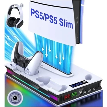 Comse Ps5 Slim Pro Fonksiyonel Fanlı Şarj Standı LED Göstergeli Dijital ve CD Li Sürüm Uyumlu