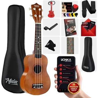 Midex UKX-901M Kahverengi Soprano Ukulele 21" Boy Özellikli Akustik