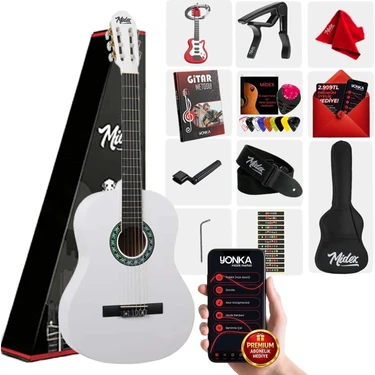 Midex CG-270WH Beyaz Renk Klasik Gitar 4/4 Yetişkin Boy Sap Ayarlı Full