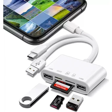 Daytona NK1032 Pro Type-C Lightning Usb-A To 2x Usb3.0 Sd Tf Pd Kart Okuyucu Çevirici Hub