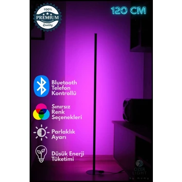 Özer Light Bluetooth Kontrol Full RGB LED Lambader Telefon kontrol-Sese Duyarlı 120 CM Düşük Enerji