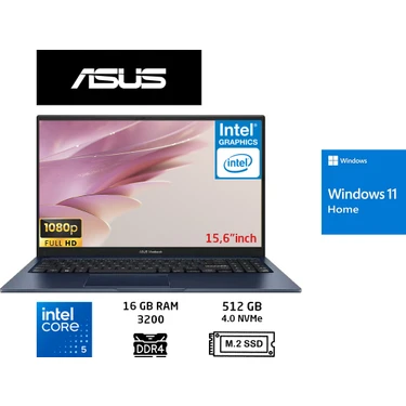 Asus vivobook 15 X1504VA Intel Core 5 120U 16GB 512GB SSD W11 Home 15.6"