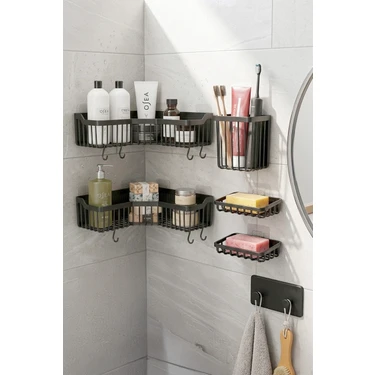 Ata Home Banyor 6'lı Yapışkanlı Banyo Köşelik Seti Banyo Rafı, Banyo Düzenleyici Köşelik, Banyo