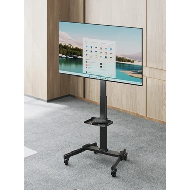 Cletech Tekerlekli Tv Standı 32"-55" | Yükseklik Ayarlı | Eğilebilir | Raflı | 35 kg Taşıma