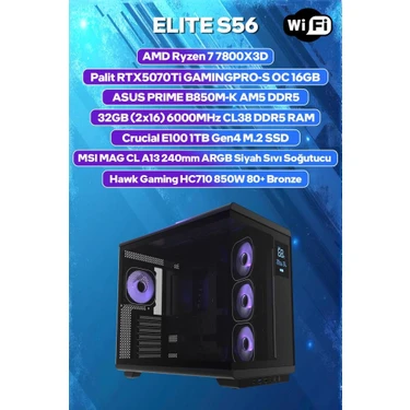 Game Garaj Elite S56 Amd R7 7800X3D 32GB Ram 1tb SSD RTX5070TI 240MM Sıvı Soğt Freedos Oyuncu Oem