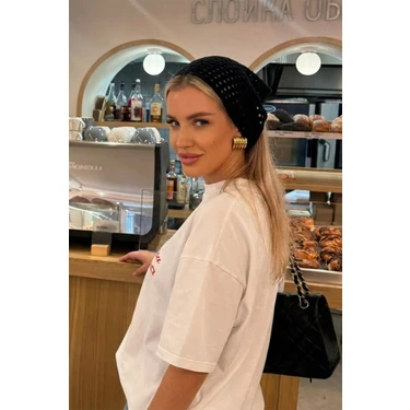 Bahels Kadın Siyah File Model Bandana, Örgü