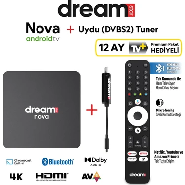 Dreamstar Nova 4K Google Lisanslı Android Tv Box + Dreamstar Orjinal Type-C Dvbs