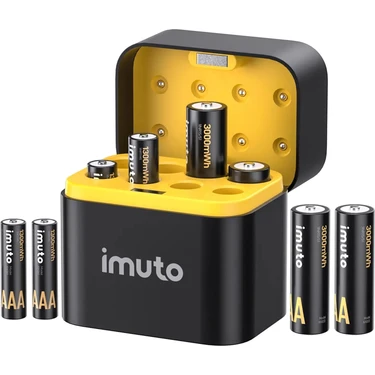 Imuto 3000MWH Aa & 1300MWH Aaa Lityum Şarjlı Pil Seti (4+4) Yuvalı Şarj