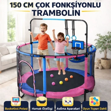 CKSpor 150 cm Çocuk Trambolini Fileli Büyük Boy Çok Fonksiyonlu Basket Potası ve