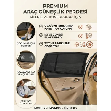 Ankaflex 2 Adet Araba Araç Yan Cam Perdesi Güneşlik Gölgelik Güneş Koruyucu Arka Koltuk Perde