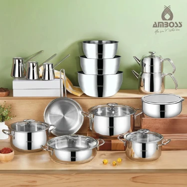 タイムセール　新品未使用✨ゴージャス✨金彩ディナーセット20ピース　P＆Sおまけ Amboss Big Chef 21 Parça Paslanmaz Çelik Tencere Tava Çeyiz Fiyatı