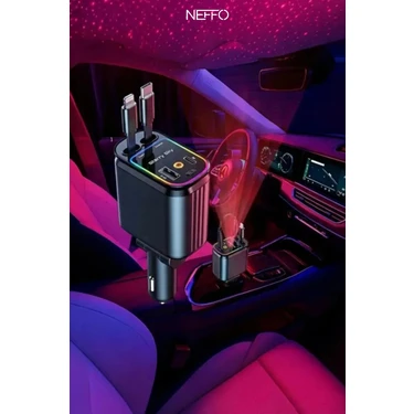 Neffo 4in1 Geri Çekilebilir Araç Içi Hızlı Şarj Cihazı Çakmaklık Rgb Tavan Aydınlatma 66W USB