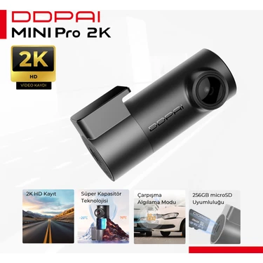 DDPAI Mini Pro 2K Araç İçi Kamera - 2K HD Çözünürlük - NightVIS 2.0 Gece Görüşü - Süper
