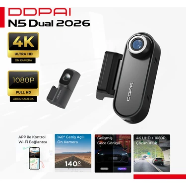 DDPAI N5 Dual 4K Araç İçi Kamera Siyah Hareketli Görüş Açısı ve Gece Görüş