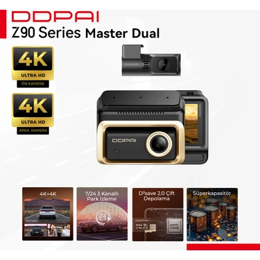 DDPAI Z90 Master Dual Araç Kamerası - 4K Ultra HD Ön Arka Set - Sony Sensör Gece Görüşü - 64GB