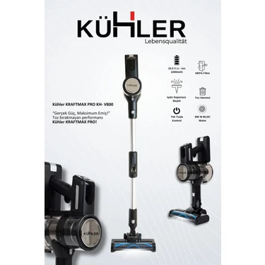 Kühler Kraftmax Pro KH-V800 Kablosuz Turbo Fırçalı Katlanır Esnek Boru Teknolojisi Dikey Şarjlı