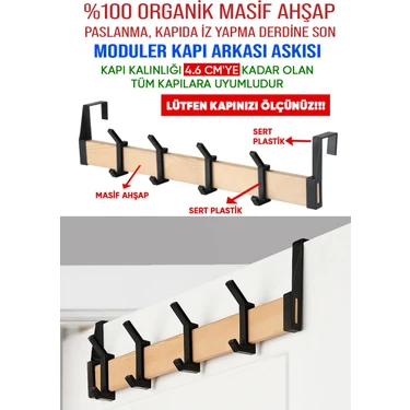 Nwood Nas-01 %100 Masif Ahşap Organik Kapı Arkası Elbise Askısı Paslanmaz, esnemez,