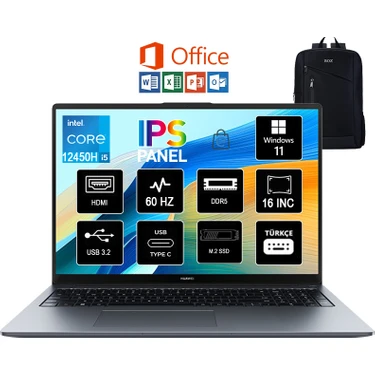 Huawei Matebook D16 2024 Intel Core I5 12450H 16GB 2tb SSD Windows 11 Pro 16" IPS Taşınabilir