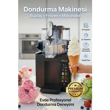 4Berry Dondurma Makinesi - Buzlaş ve Frozen İçecek Yapıcı - 6 Mod Otomatik Temizleme 2 L