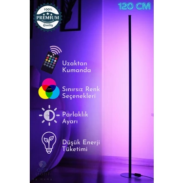 Özer Light Premium Köşe Dekoratif LED Lambader 120 cm - Rgb Kumandalı 16 Renk Ayaklı