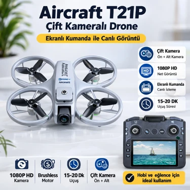 Airstorr T21P Drone Çift Kamera 1080P Hd Ekranlı Kumanda Brushless Motor 20DK Uçuş