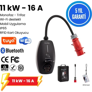 EVwallbox 11KW V3 Türkçe Mobil Uygulama 5 Yıl Garanti Taşınabilir Elektrikli Araç Şarj Cihazı