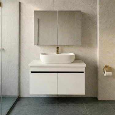Dmz Home Concept Oval 60 cm Çanak Lavabolu, Tamamı Mdf, Beyaz Renkli, Aynalı Üst Dolaplı Banyo