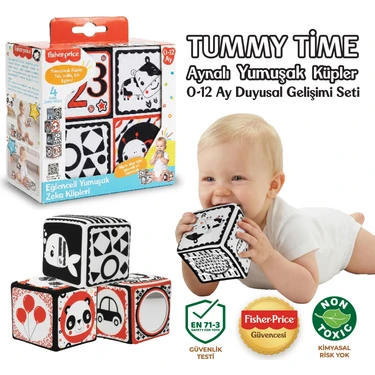 Fisher-Price 0-12 Ay Tummy Time Yumuşak Bebek Zeka Küpleri Aynalı Set Eğitici Duyusal Oyuncak
