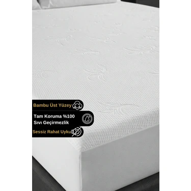 Senpai Safir Bambu Sıvı Su Geçirmez Tek Çift Kişilik Yatak Alezi Koruyucu Çarşaf Sessiz Fitted Full