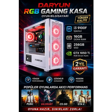 Daryun Gaming Oyuncu Bilgisayarı I3 9100F 16GB Ram 256GB SSD Gtx 1050 Ti 4gb | Hazır Sistem Pc