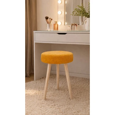 Mervish Decor Ahşap Ayaklı Yuvarlak Puf Tabure Makyaj Masası