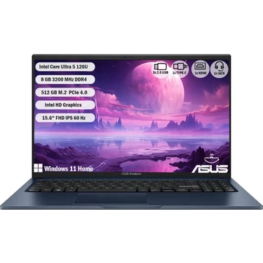 Asus VIVOBOOK15 X1504VA-BQ3970W Intel Core 5 120ULTRA 8 GB 512GB SSD 15.6'' Fhd Windows 11