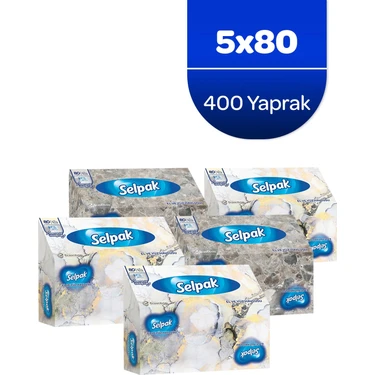 Selpak El ve Yüz Havlusu Kutulu Mermer Desen 5*80 Yaprak Süper Emici Pratik