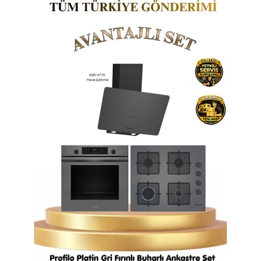 Profilo Ankastre Set Buhar Destekli 76LT Fırın - Davlumbaz-Ocak