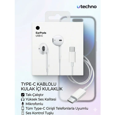 Type-C Kablolu Kulaklık Tak-Çalıştır Yüksek Ses Kalitesi Mikrofonlu Tüm Usb-C Telefonlarla Uyumlu