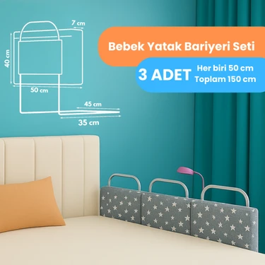 Miralay Yeni Nesil Yatak Bariyeri 50 x 40 Gri Yıldız ( 3 Adet