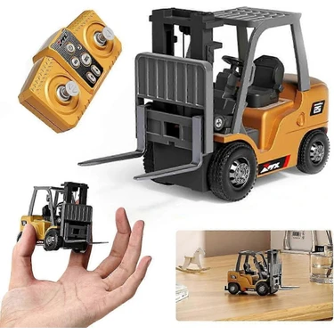 LRS Store 1/64 Ölçek Metal Gövde Uzaktan Kumandalı Forklift Araba-6 Kanal Kontrollü Şarjlı Mini Iş