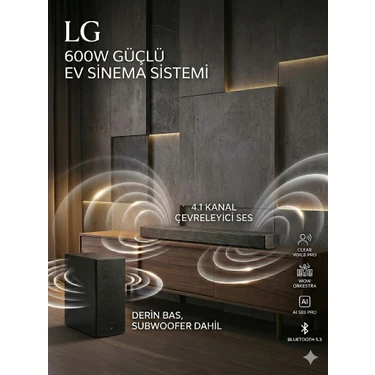 Lg SH5A 600W 4.1 Kanal Soundbar Subwoofer ve Aı Ses Pro Ev Sinema