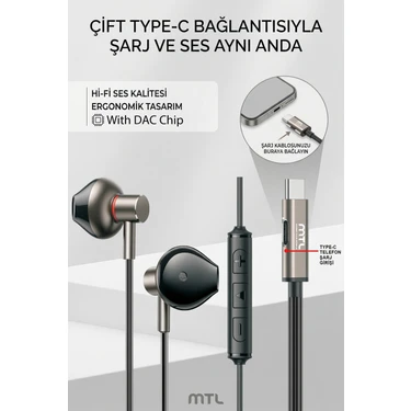 Mtl Type-C Mıknatıslı Stereo Kulaklık Şarj Girişli Tak Çalıştır Oyuncu - Yüksek Ses Kalitesi