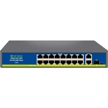 Pazarcan Novacom NVC-HIF1621GBL-C 16 Port 250W Full Gigabit Poe+ Sfp Switch Uplink Metal