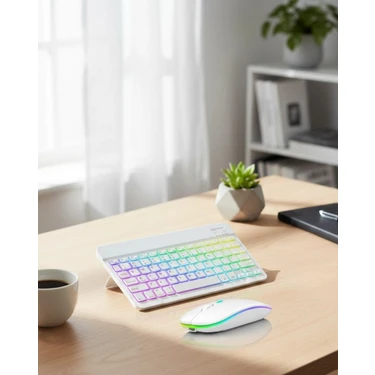 İlkyaz Fashion Aydınlatmalı Kablosuz Klavye Mouse Seti Bluetooth Bağlantılı Çoklu Cihaz