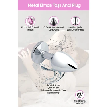 Pembe Tilki Metal Elmas Tal Anal Plug Rose Orta Boy Fiyat