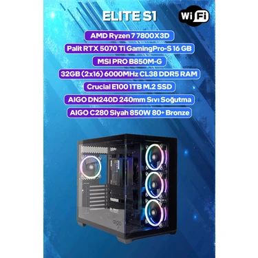 Game Garaj Elite S1 Amd Ryzen 7 7800X3D 32GB RAM 1TB SSD RTX5070Ti 240MM Sıvı Soğutma Freedos