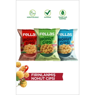 Fellas Nohut Cipsi 3'lü Mix - Mevsim Yeşillikleri (50 g) + Paprika (50 g) + Deniz Tuzlu (50