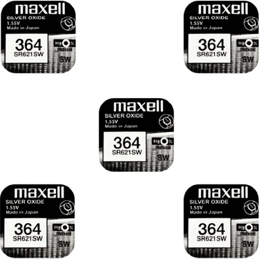 Maxell 364 SR621SW 1.55V Düğme Pil 5'li Saat Pili Yüksek Performanslı