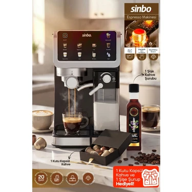 Sinbo SCM-2994 Pro Espresso Kahve Makinesi 20 Bar Basınçlı 6 Içecek Hazırlama Buharlı Süt