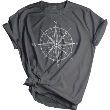 Genius Store  Unisex Baskılı Tişört Outdoor Normal Kalıp Tshirt  (Pusula