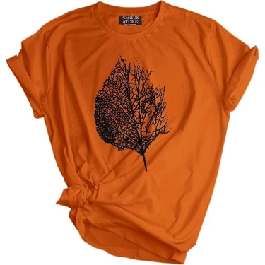 Genius Store  Unisex Baskılı Tişört Outdoor Normal Kalıp Tshirt  (Yaprak