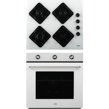 Exep Elegra 2’li Beyaz Ankastre Set(Cam Gazlı Ocak + Turbo Fırın (EO320+