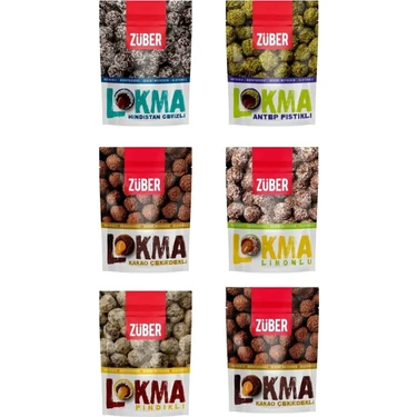 Züber Lokma Deneme Paketi 96g x 6 Adet (Hindistan Cevizi, Antep Fıstığı, Kakao, Limon,